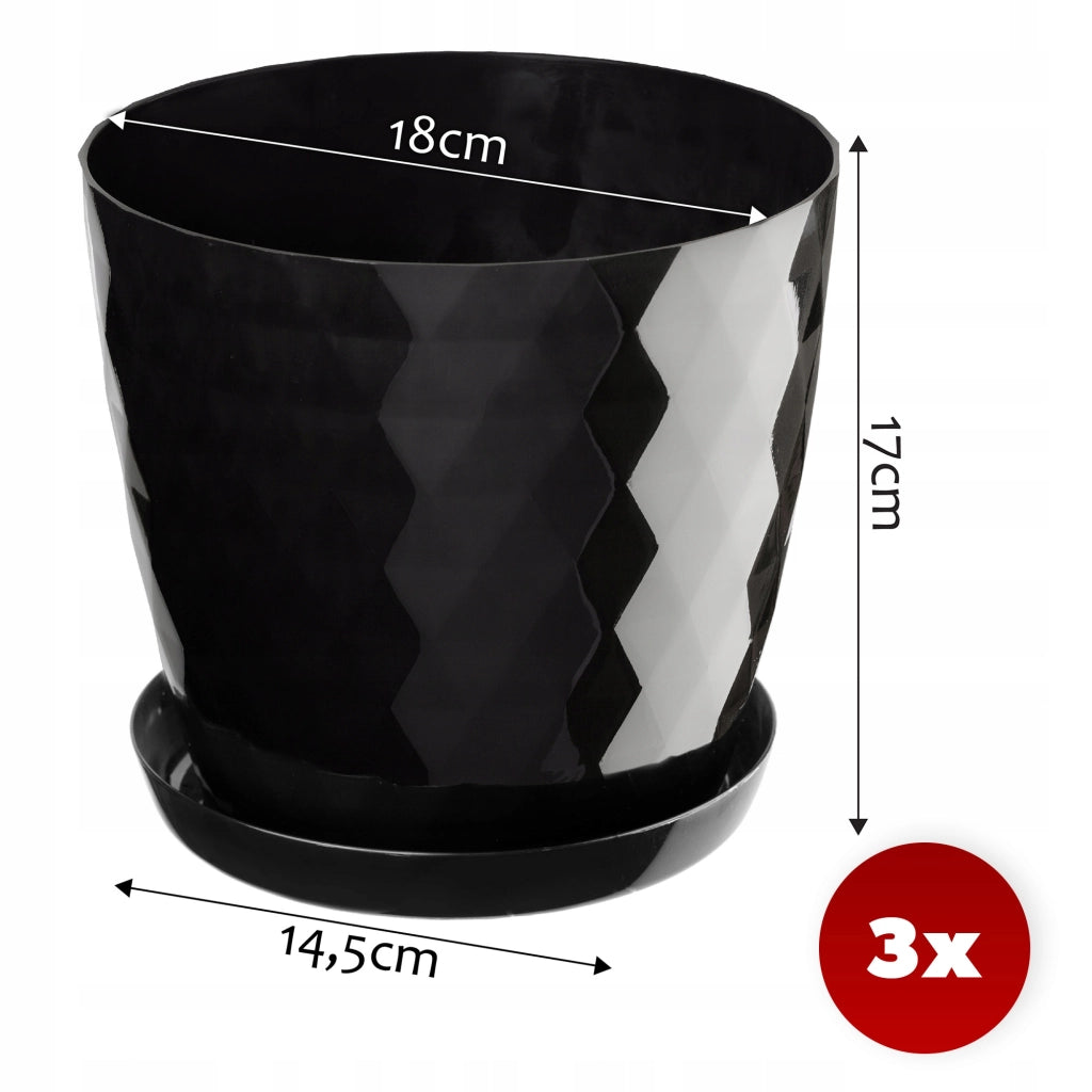 Vaso da fiori KADAX, fioriera, coperchio, 18 cm, supporto per fiori, plastica nera, 3 pezzi.