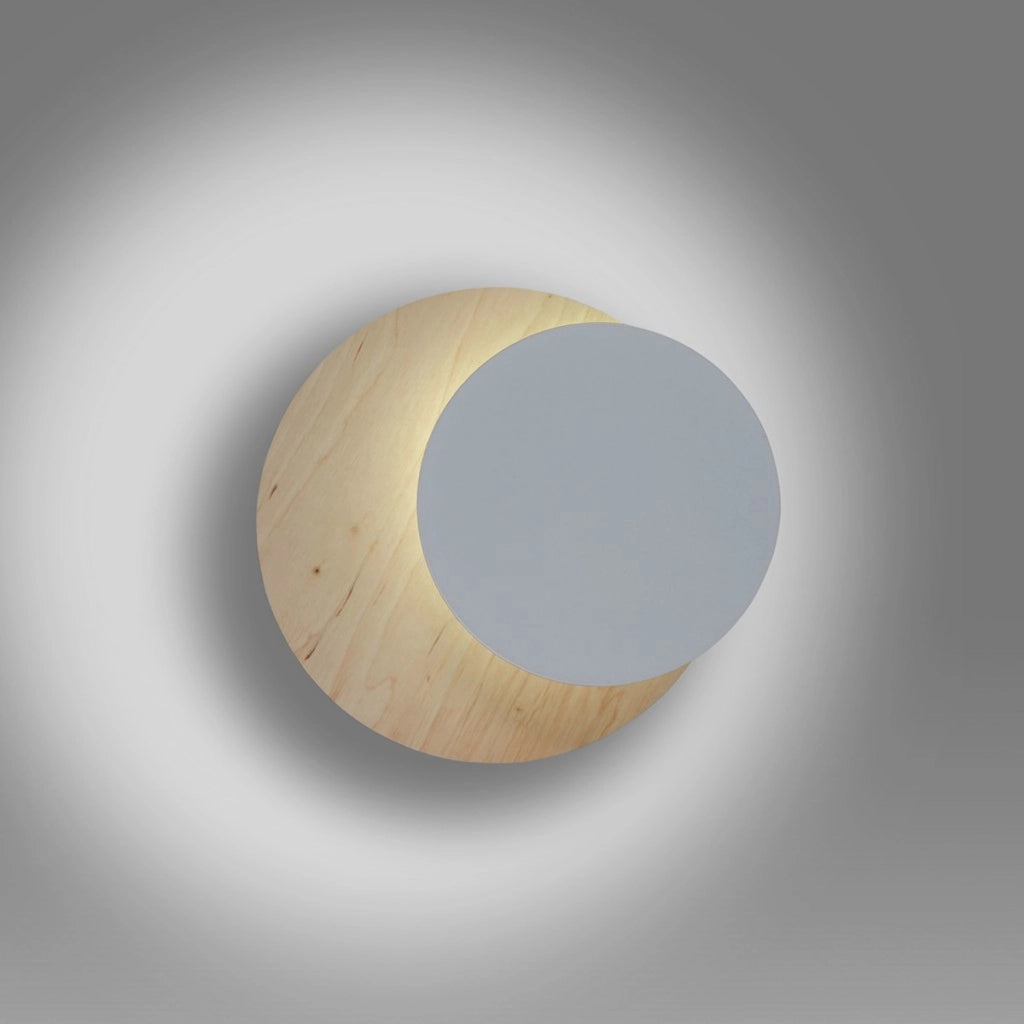 Lampada a parete Circle in acciaio bianco e legno