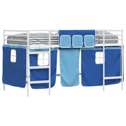 Struttura del Letto Loft per Bambini | Letto Infantile | Lettino con Tendine Bianco e Blu