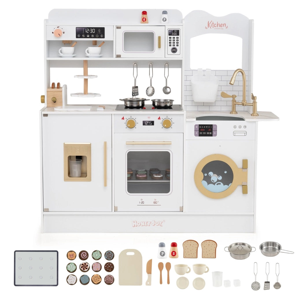 Cucina giocattolo per bambini di fantasia con fornelli forno a microonde, Cucina tostapane e distributore di ghiaccio Bianco-Cucine giocattoli