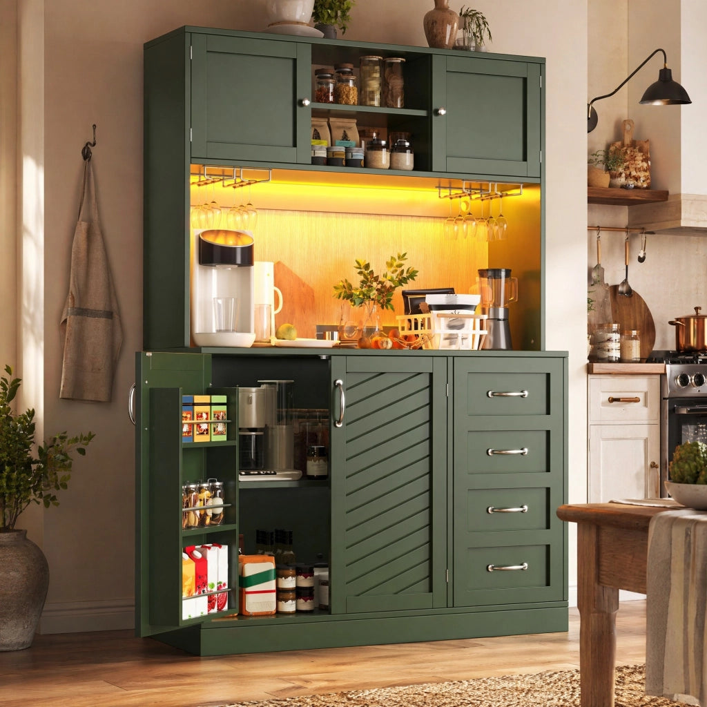 BUFFET 120x40x188 cm in MDF Verde con LED e sistema anti-ribaltamento