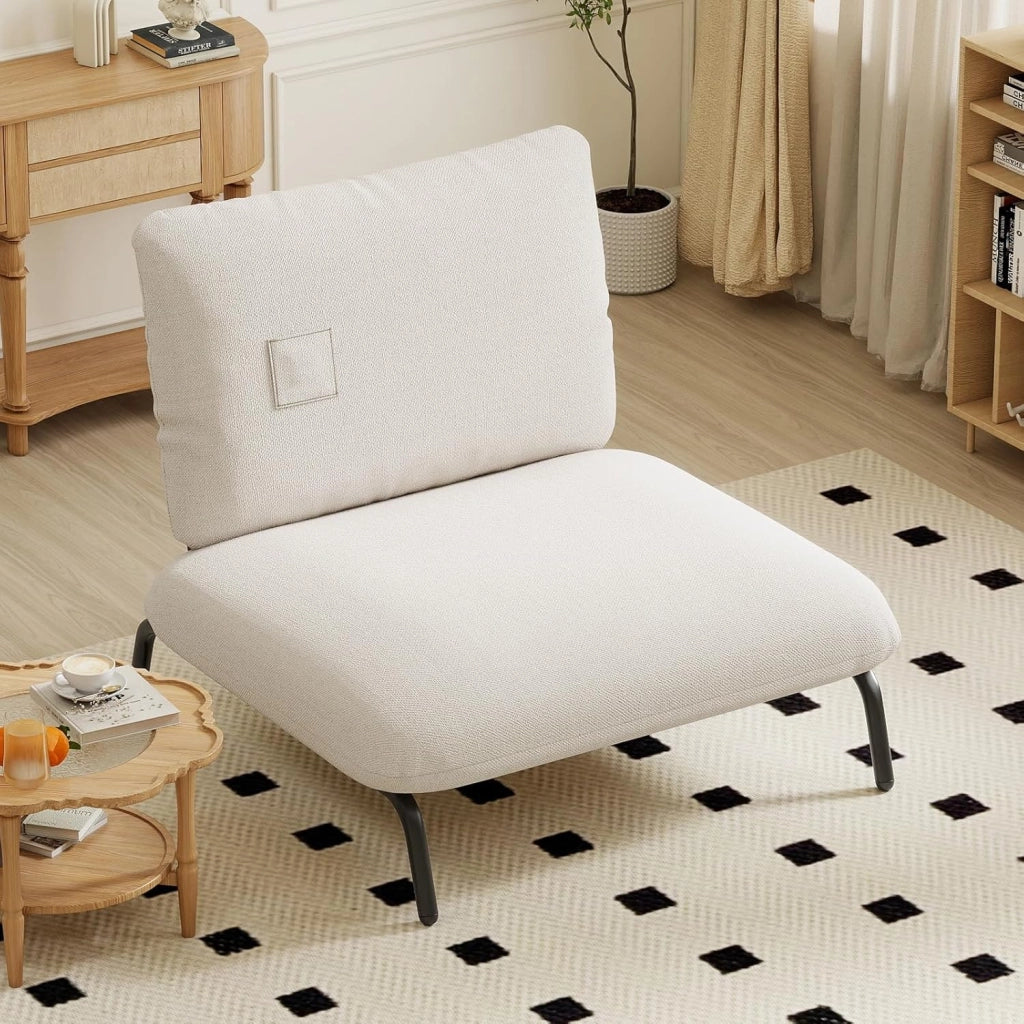 Poltrona Grande, Poltrona Imbottita con Struttura in Metallo e Tasca Portaoggetti, Sedia con Capacità di Carico fino a 250 kg, Poltrona Moderna per Soggiorno, Camera da Letto (Beige)