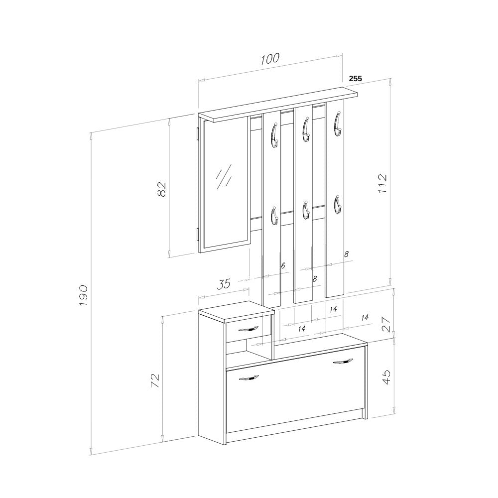 Mobile ingresso RUDOLF noce 100x25,5x190 cm