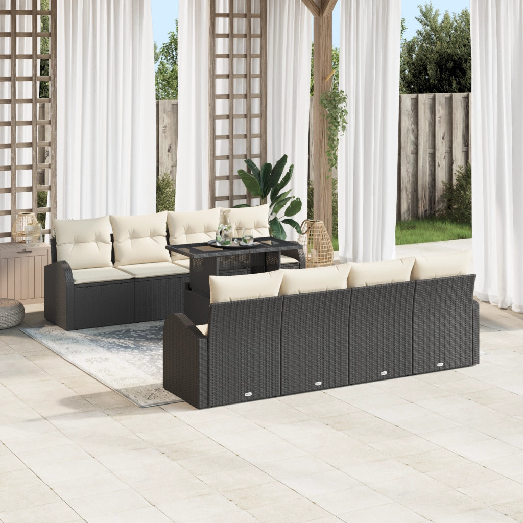 Set Divano Giardino 9 Pezzi Con Cuscini Nero Polyrattan
