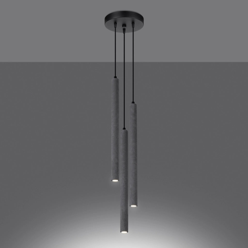 Lampada a sospensione in cemento grigio tonda 3xG9 Velino