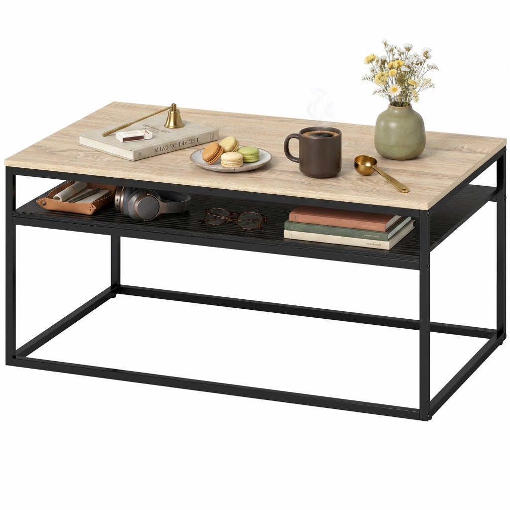 Tavolino da salotto con ripiano ¨C Minimal ¨C 100x59x47 cm, quercia, effetto legno