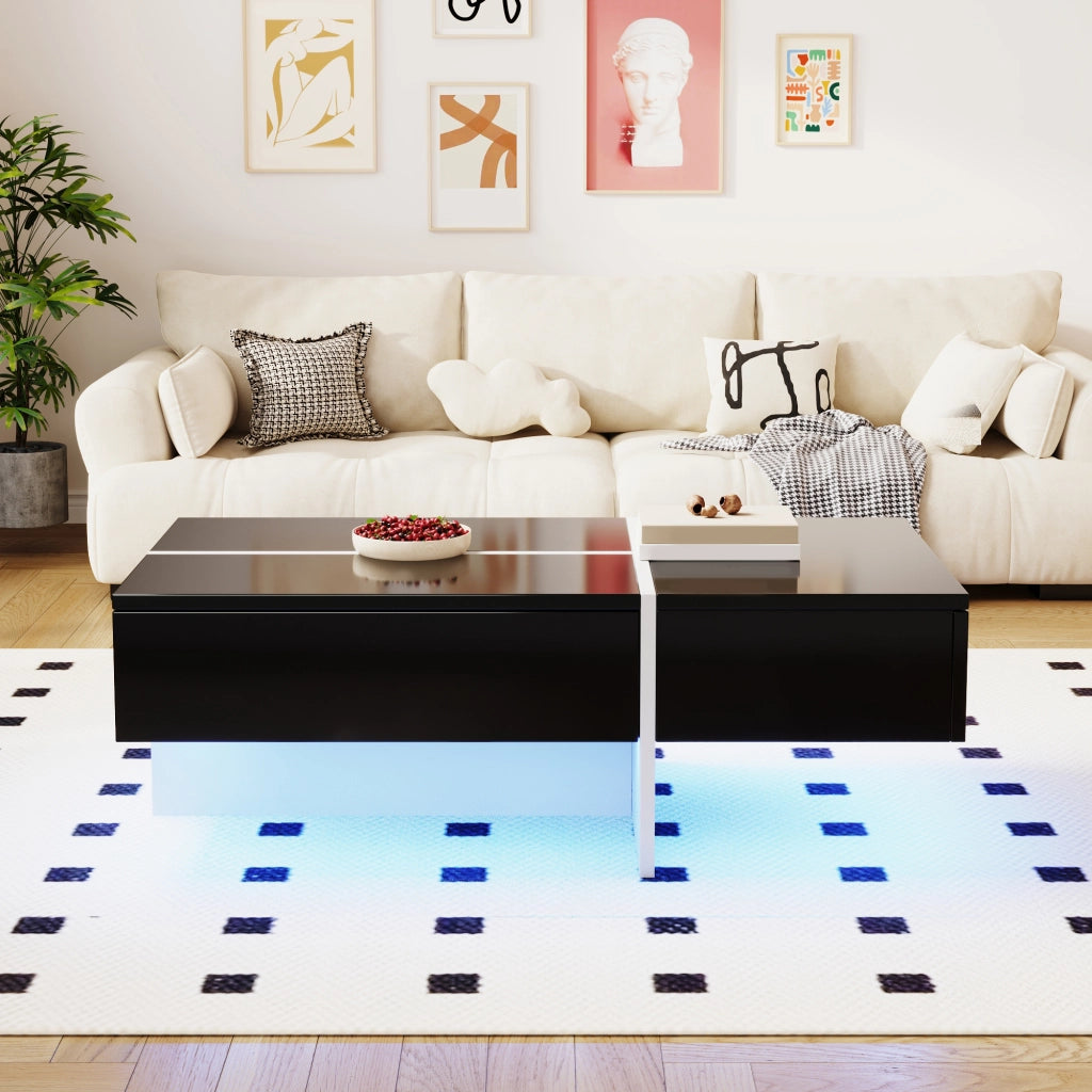 TAVOLINO DA SALOTTO 100x50x34,5 cm Nero Lucido con LED App e 3 cassetti