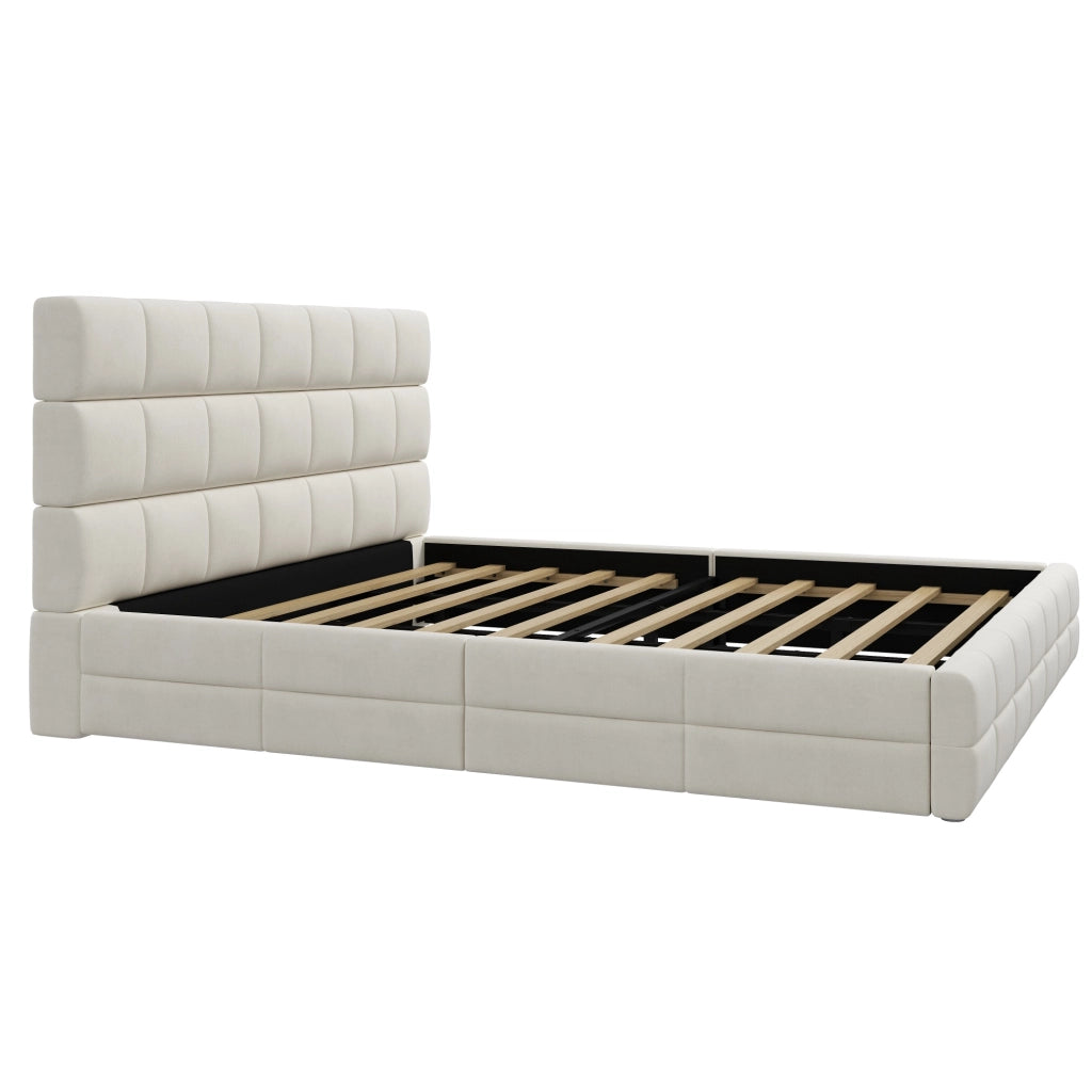 LETTO imbottito 180x200 cm in velluto beige