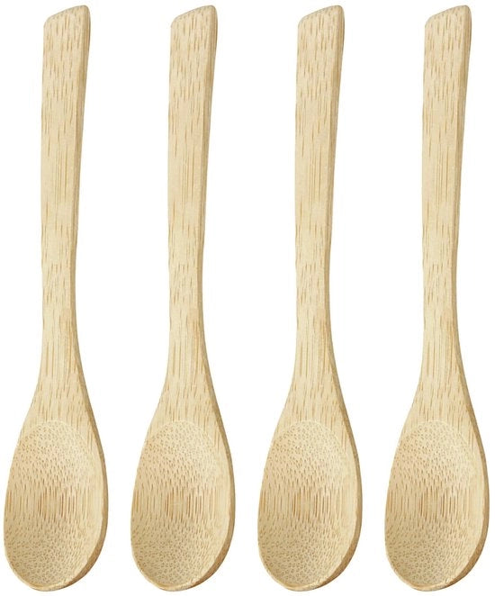 Set di cucchiai in legno naturali per cucina, 4 pezzi, per mescolare, rovesciare e servire, in teak, lunghezza 16 cm.