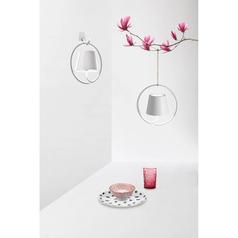 Lampada a led da Parete con Gancio Poldina Bianca ricaricabile e dimmerabile con batteria fino a 12 ore