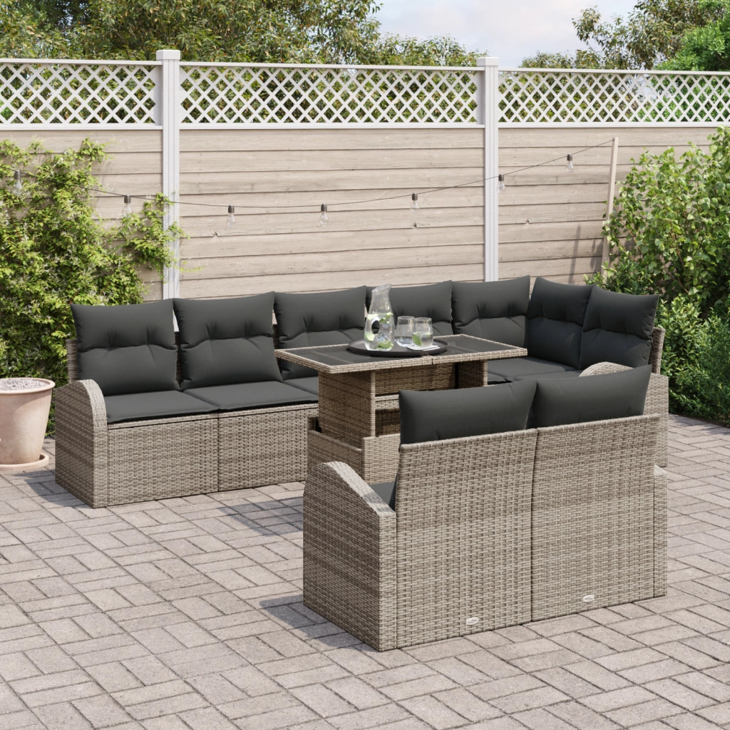 Set Divano Giardino da 9 Pezzi con Cuscini Rattan Grigio