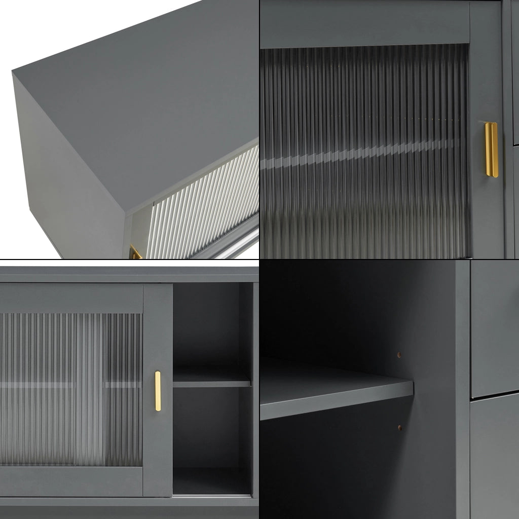 Mobile Porta TV Susa con Cassetti e Ante Scorrevoli in Vetro Scanalato 160x40x65 cm Grigio [en.casa]