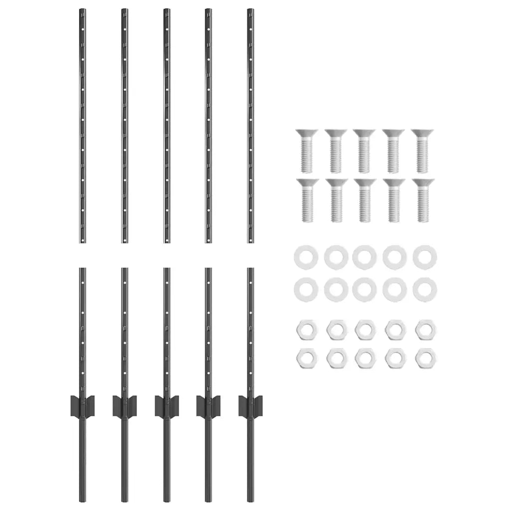 Palo della recinzione 5 pcs Grigio 100 cm Acciaio 42006280