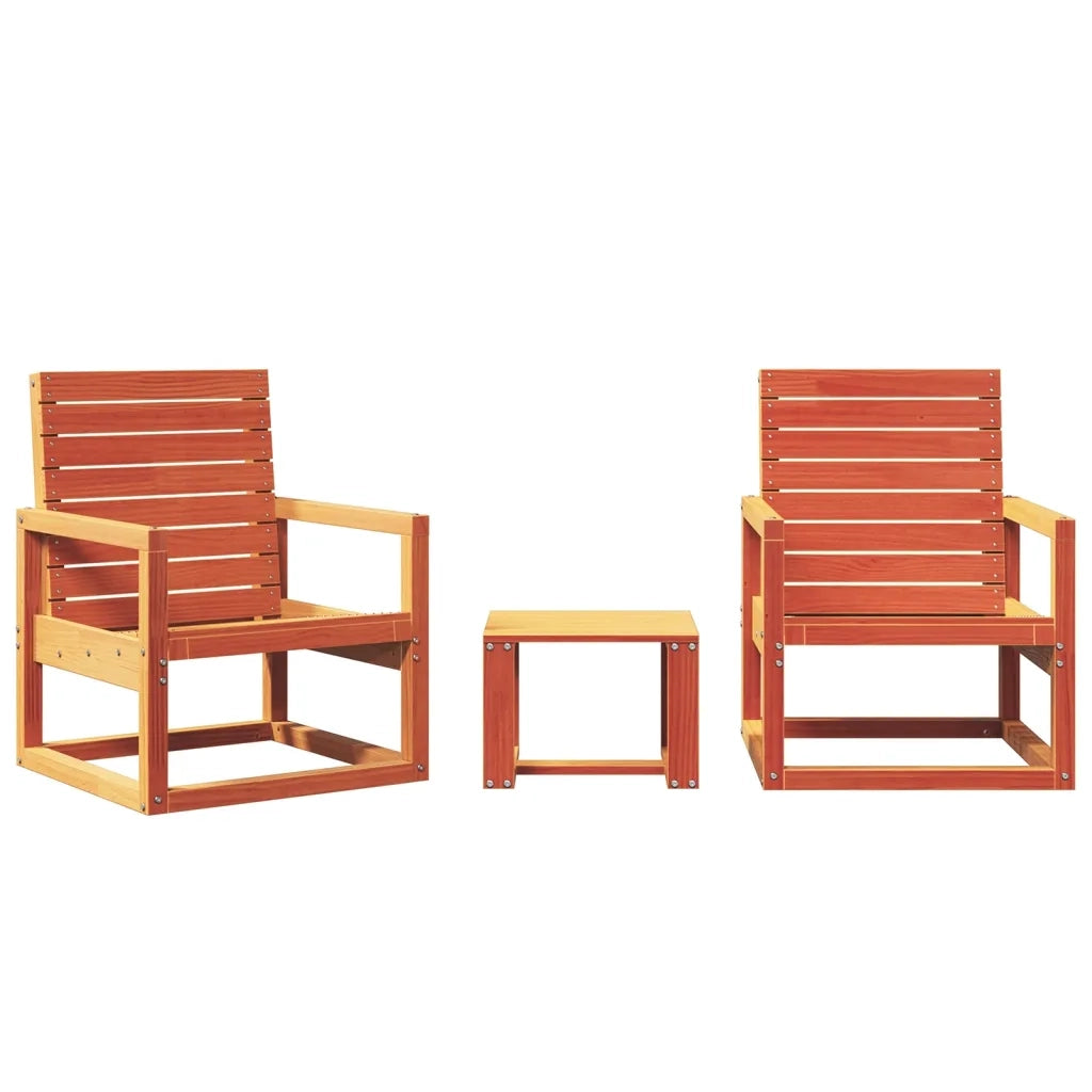 Set Salotto da Giardino 3 pz | Set di Mobili da Esterno Marrone Cera Legno Massello Pino