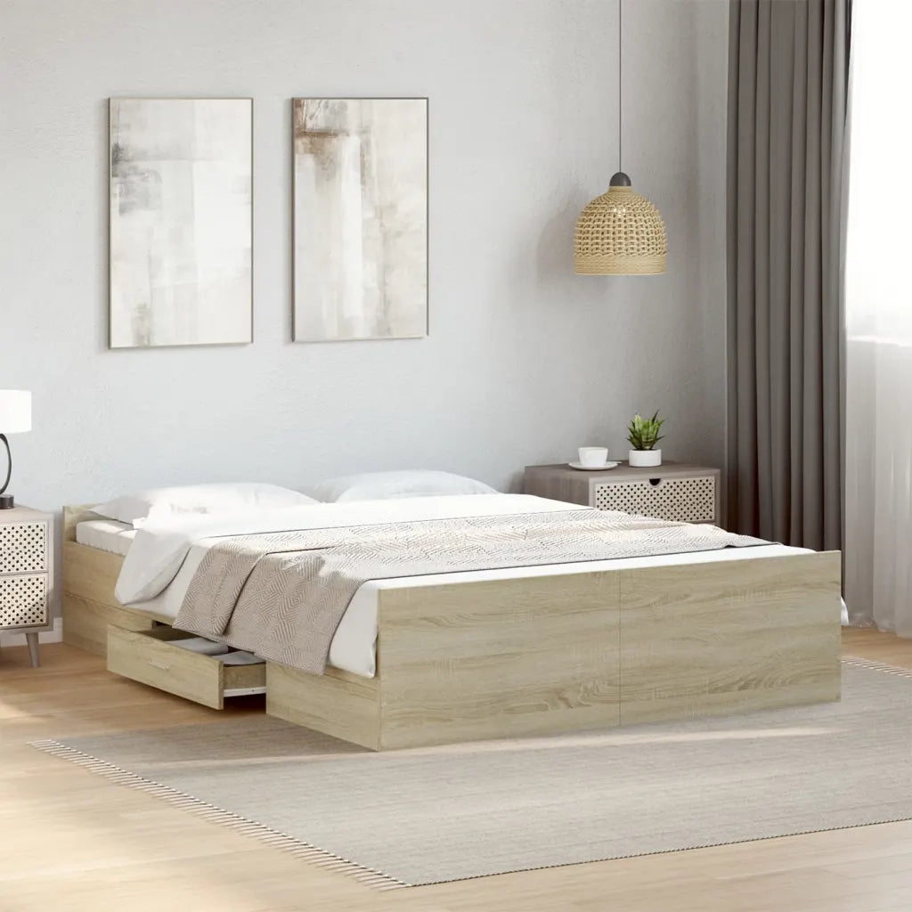 Giroletto Cassetti-Struttura Letto con contenitore Rovere Sonoma 120x200 cm Legno Multistrato 749104