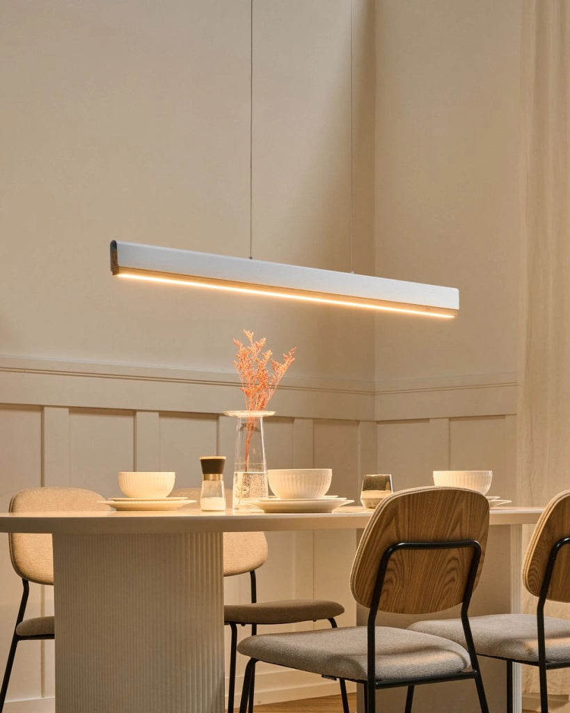 Lampada a sospensione a LED, base in ferro bianco paralume in legno, stile scandinavo dimmer da soffitto lunghezza del cavo regolabile