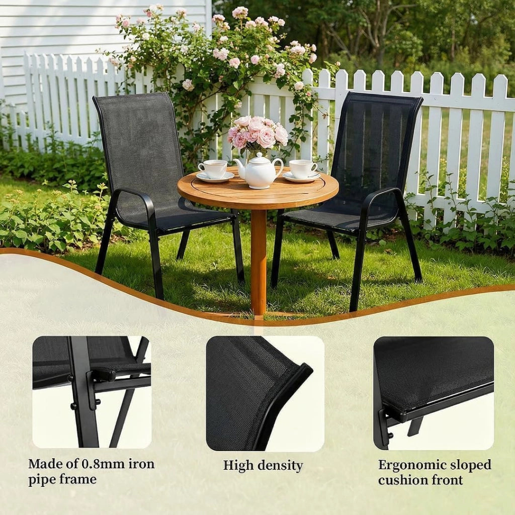 Sedia da giardino impilabile, da campeggio, impilabile, con schienale alto, in acciaio textilene, per giardini, cortili, balconi, ristoranti, 150 kg, portata: 54 x 69 x 93 cm 4pcs