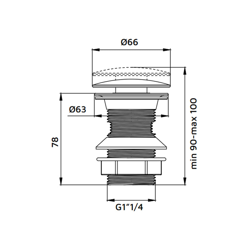 Piletta click clack da 1''1/4 rame lucido con troppo pieno