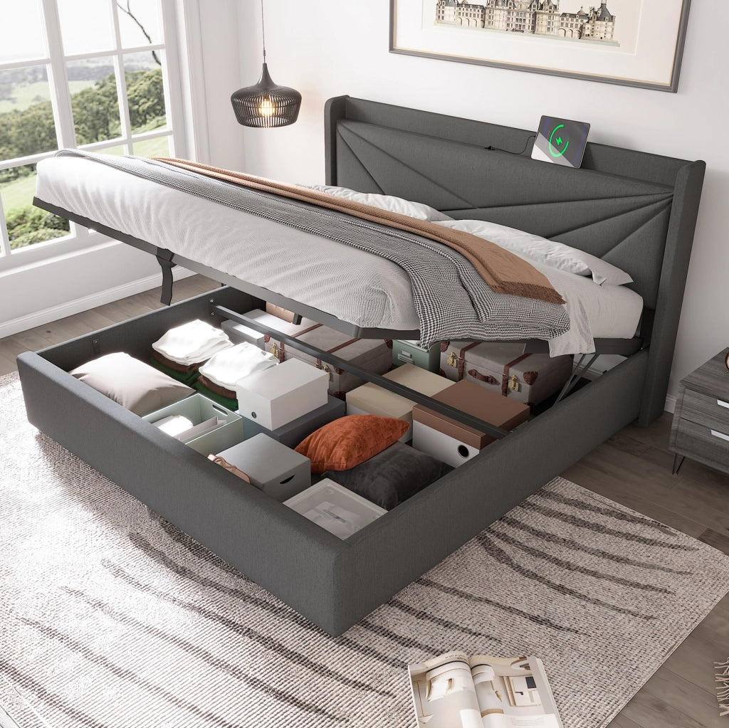 Letto matrimoniale contenitore 160x200 cm con USB e USB-C