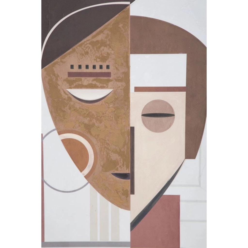 Dipinto su tela Ethnic Face volti stilizzati etnici nei toni terra 60x80 cm