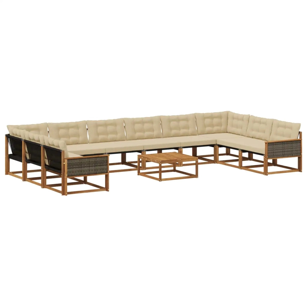 Set di divani da esterno con cuscino 11 pcs Naturale e Beige