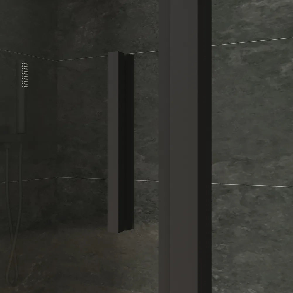 Box doccia slim 70x90cm con porta a battente e parete fissa profili nero opaco e vetro 6mm trasparente h190| Portofino