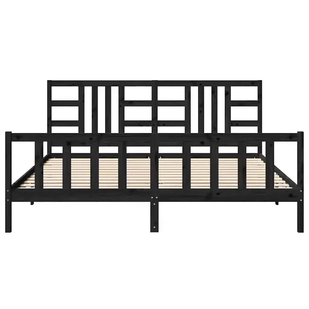 Giroletto con Testiera-Struttura Letto con testiera Nero 200x200 cm in Legno Massello 632579