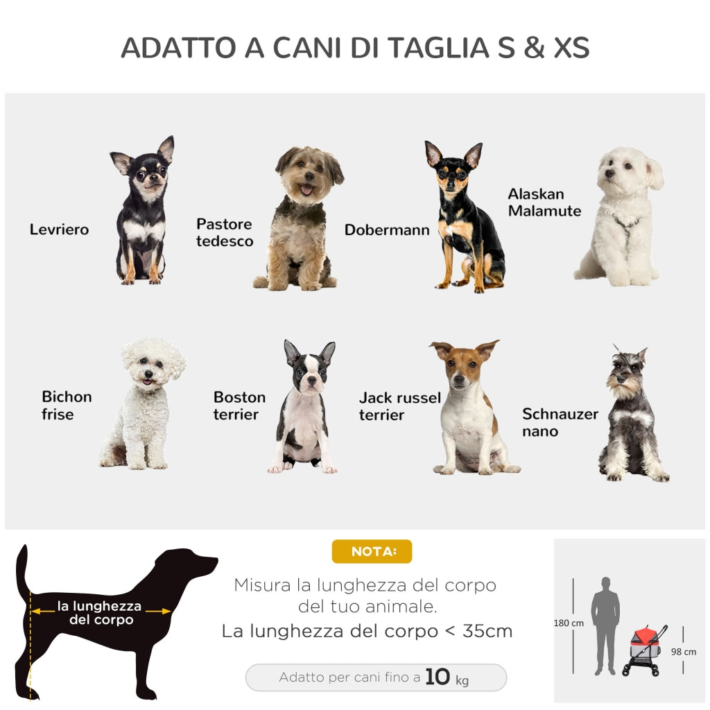 EasyComfort Passeggino per Cani Pieghevole con Trasportino Rimovibile e Tettuccio, 82x49.5x98cm, Rosso