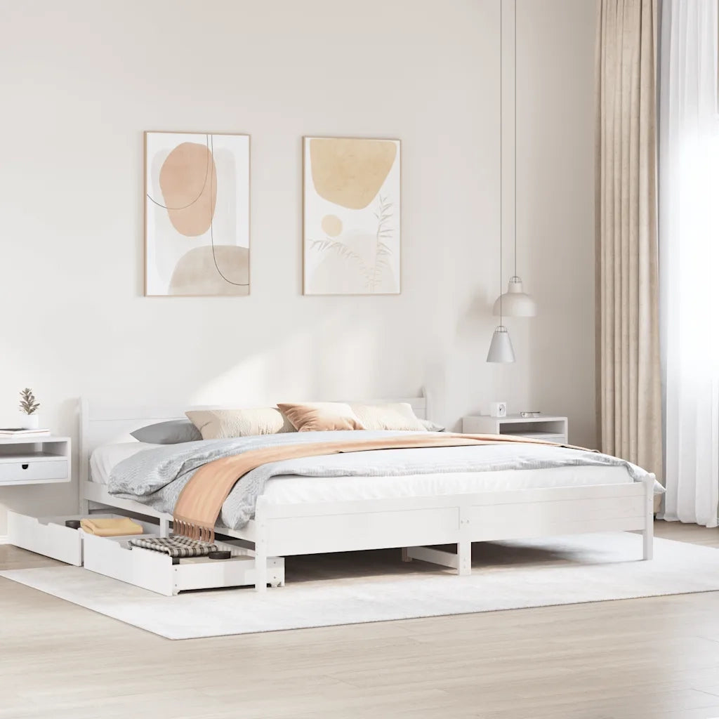 Letto matrimoniale | Letto per adulti | Letto senza Materasso Bianco 180x200 cm Legno Massello di Pino