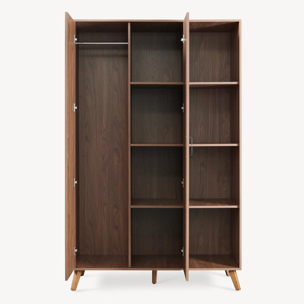 Armadio Guardaroba Norg con 2 Ante e 8 Scomparti 191x120x52 cm - Effetto Noce [en.casa]