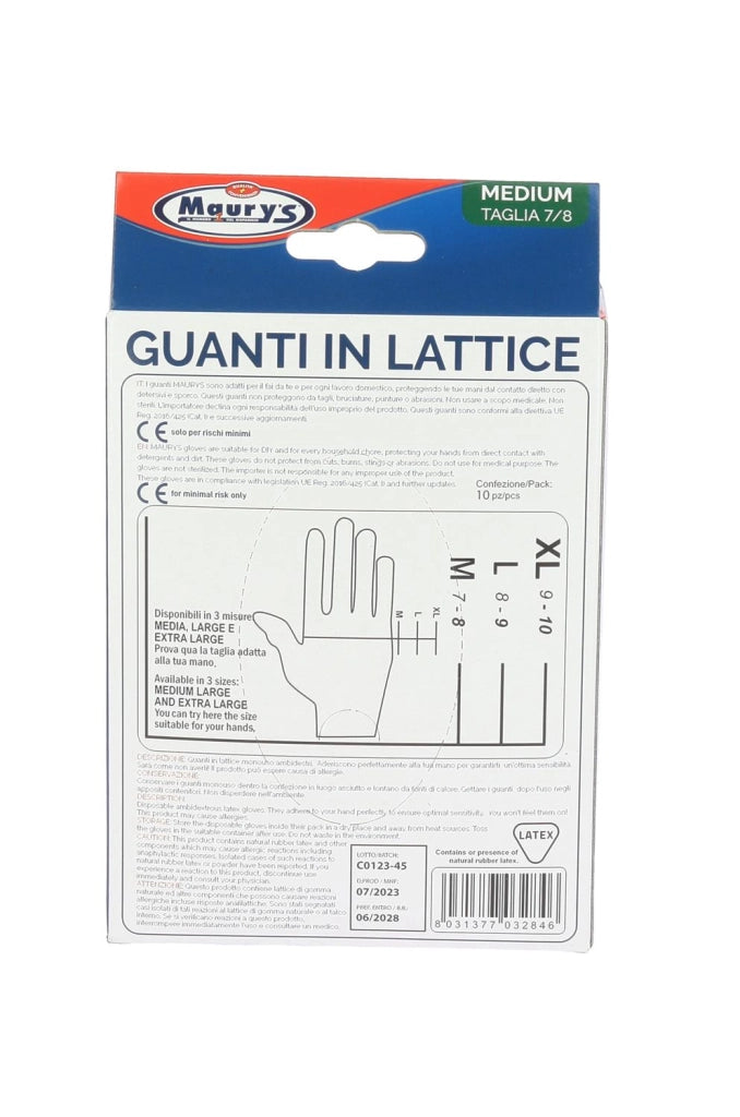 MAURY'S GUANTI IN LATTICE DA LAVORO ANTISCIVOLO CONFEZIONE DA 10PZ TG M