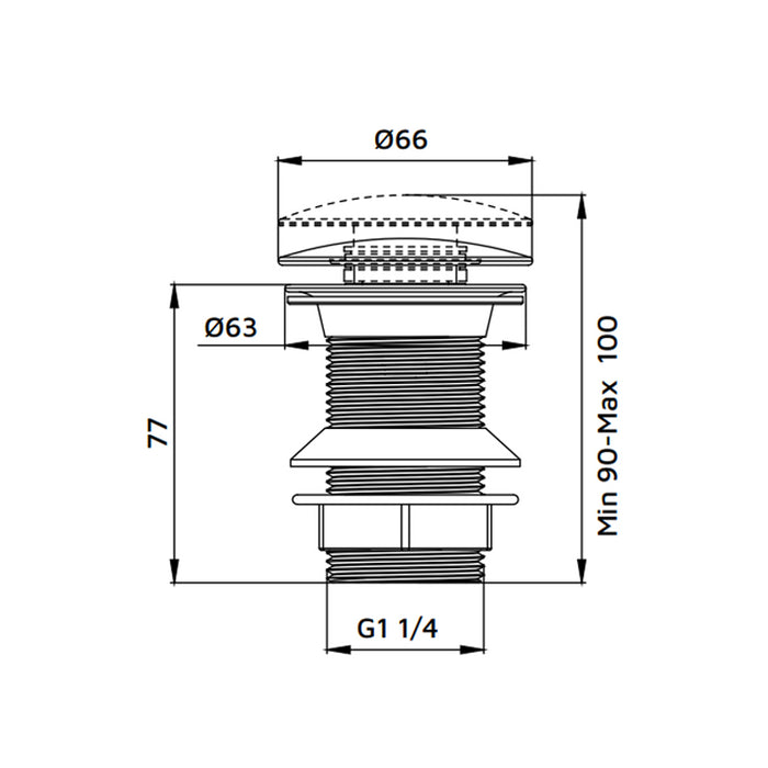 Piletta click clack da 1''1/4 gungrey senza troppo pieno