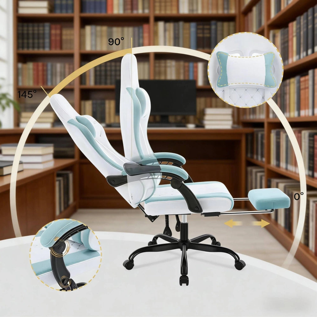 Sedia gaming ergonomica con massaggio, blu e bianca