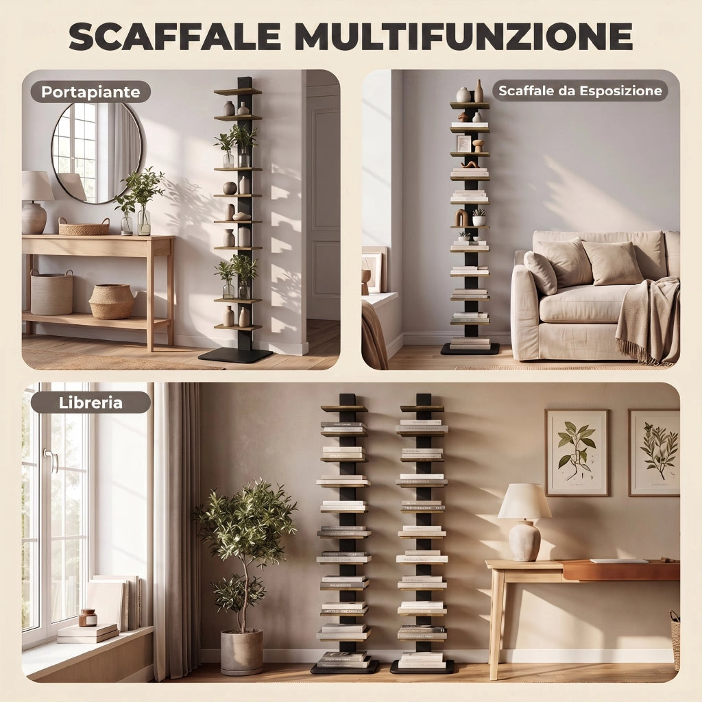 Libreria Torre 11 Ripiani, Scaffale Alto e Stretto Salvaspazio, Marrone Rustico