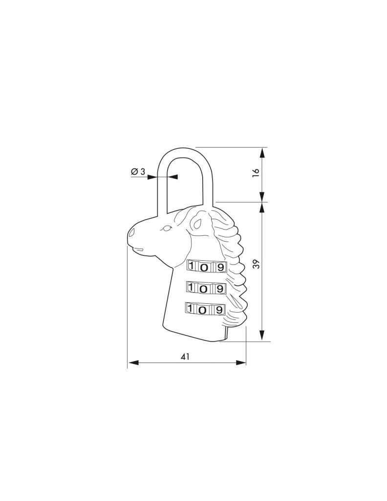 Lucchetto a combinazione Fantasy Horse, 3 cifre, interno, arco in acciaio – THIRARD
