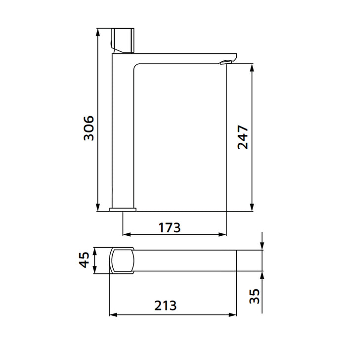 Miscelatore lavabo alto in ottone nero opaco con portata limitata - serie Marte