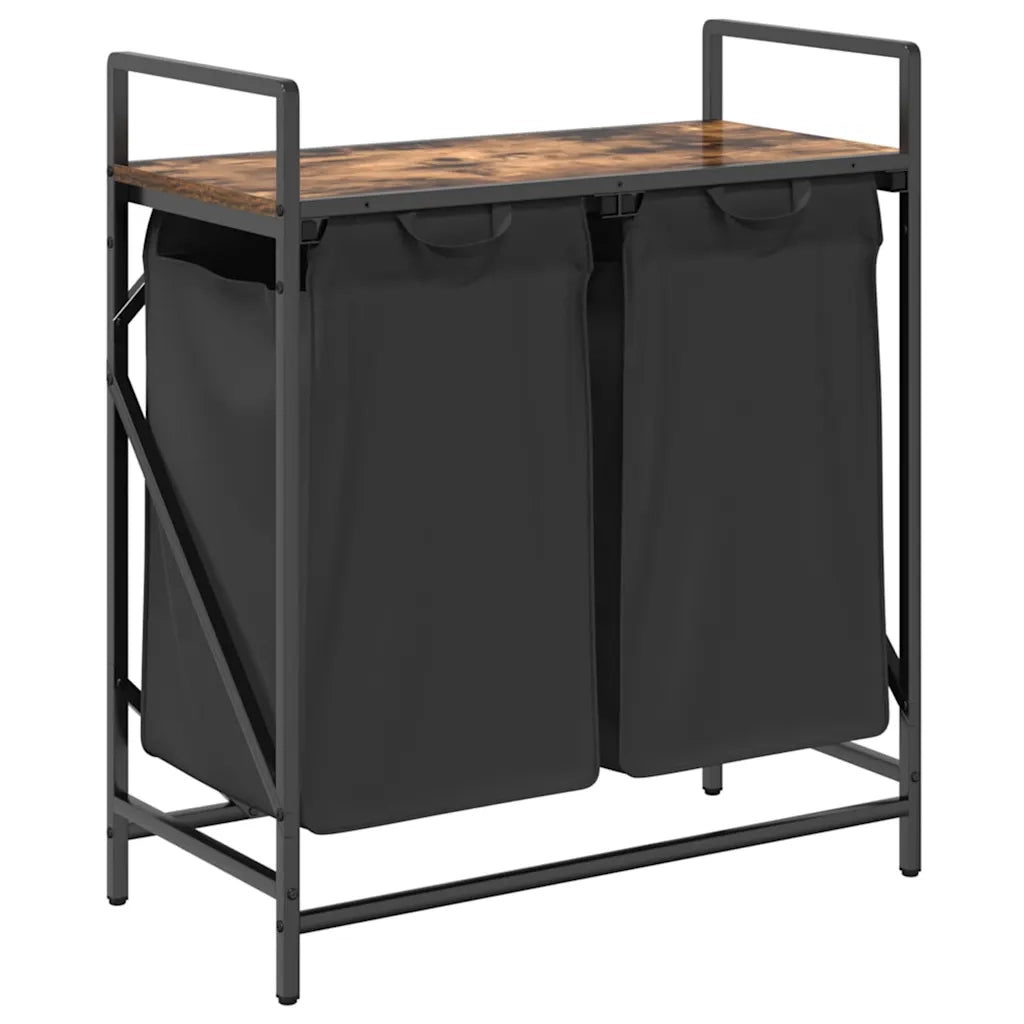 Cesto Portabiancheria 2 Scomparti con Ripiano Rovere Fumo 859067