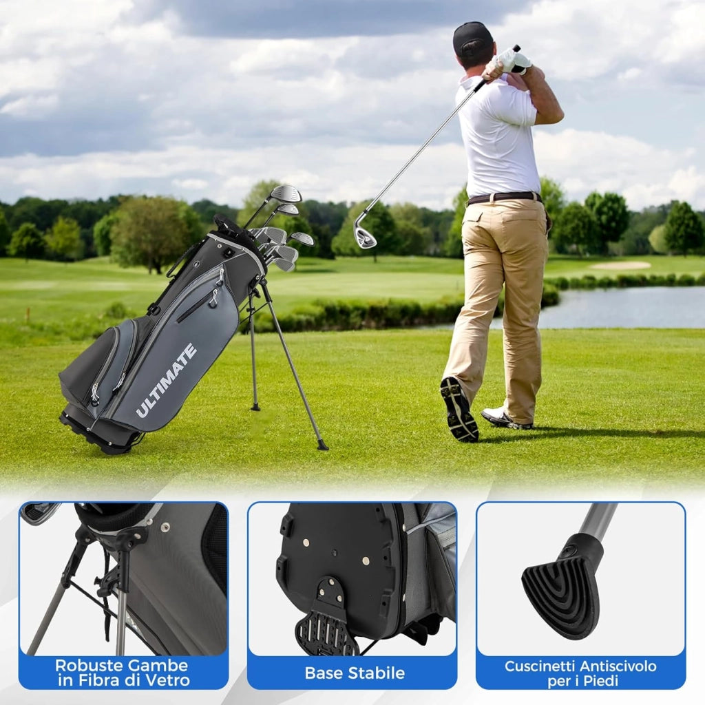Set Completo di Mazze da Golf per Destri da Uomo, con Driver da 460 cc, Legno da Fairway 3, Ibrido 4, Ferri 6 7 8 9, P, Putter e Borsa per mazze da golf