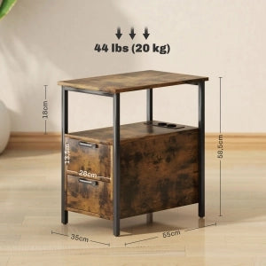 TAVOLINO Laterale 55x35x58,5 cm Marrone con 2 cassetti e prese integrate