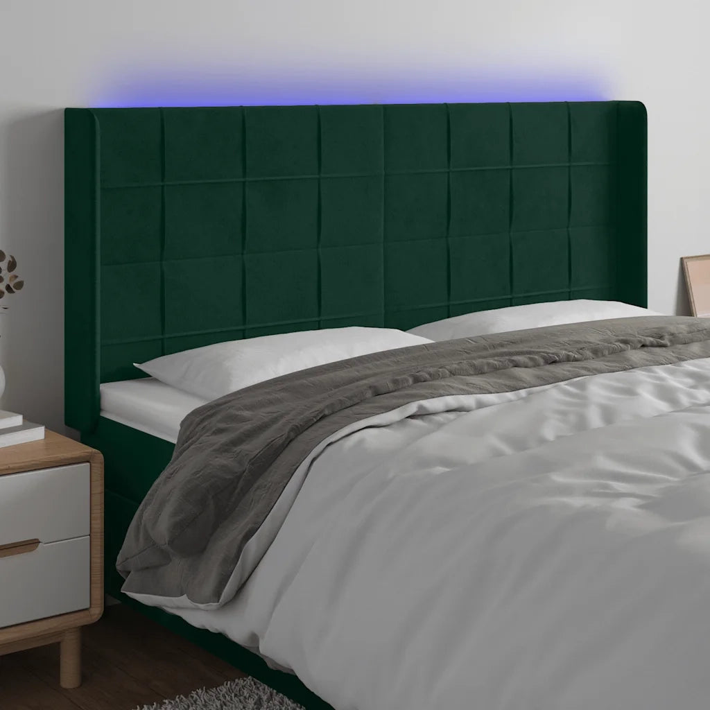 Testiera a LED Verde Scuro 163x16x118/128 cm in Velluto 3124105