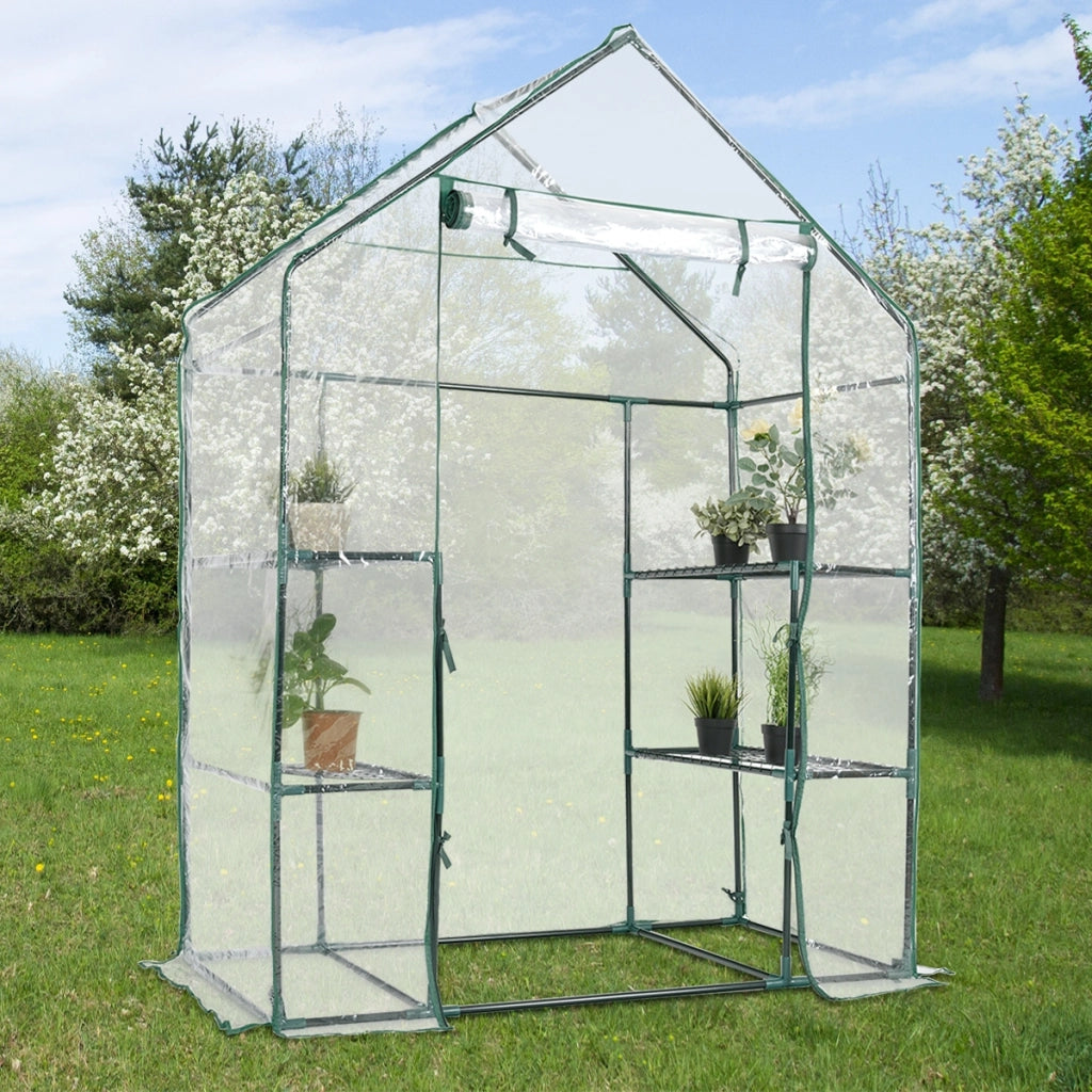 Serra da giardino a 3 livelli in PVC per piante fiori ed erbe, Serra con scaffali 143x73x195cm-Serre da giardino