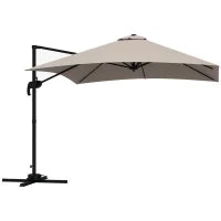 Ombrellone 3x3 m a Braccio con 8 Stecche, Pedale e Manovella, in Alluminio e Poliestere, color Khaki