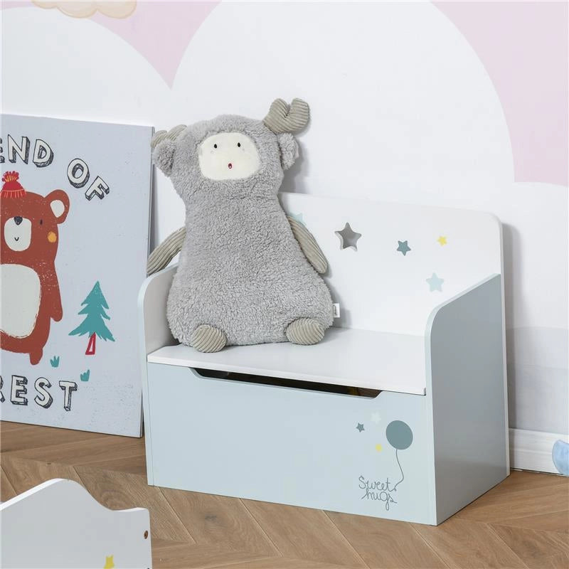 PANCA CONTENITORE CON SCHIENALE IN LEGNO PER BAMBINI DA 3-6 ANNI 60X30X50 CM AZZURRO