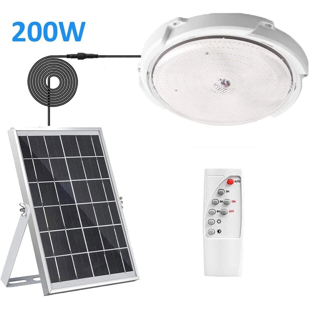 Trade Shop - Plafoniera Faro Led Pannello Solare 200 W Con Sensore Crepuscolare Ip65 Esterno -