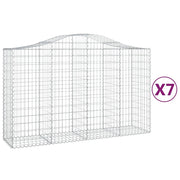 Cestini gabbioni recinzione a gabbia muro di contenimento ad arco 7 pezzi 200 x 50 x 120/140 cm ferro zincato argento 02_0041085