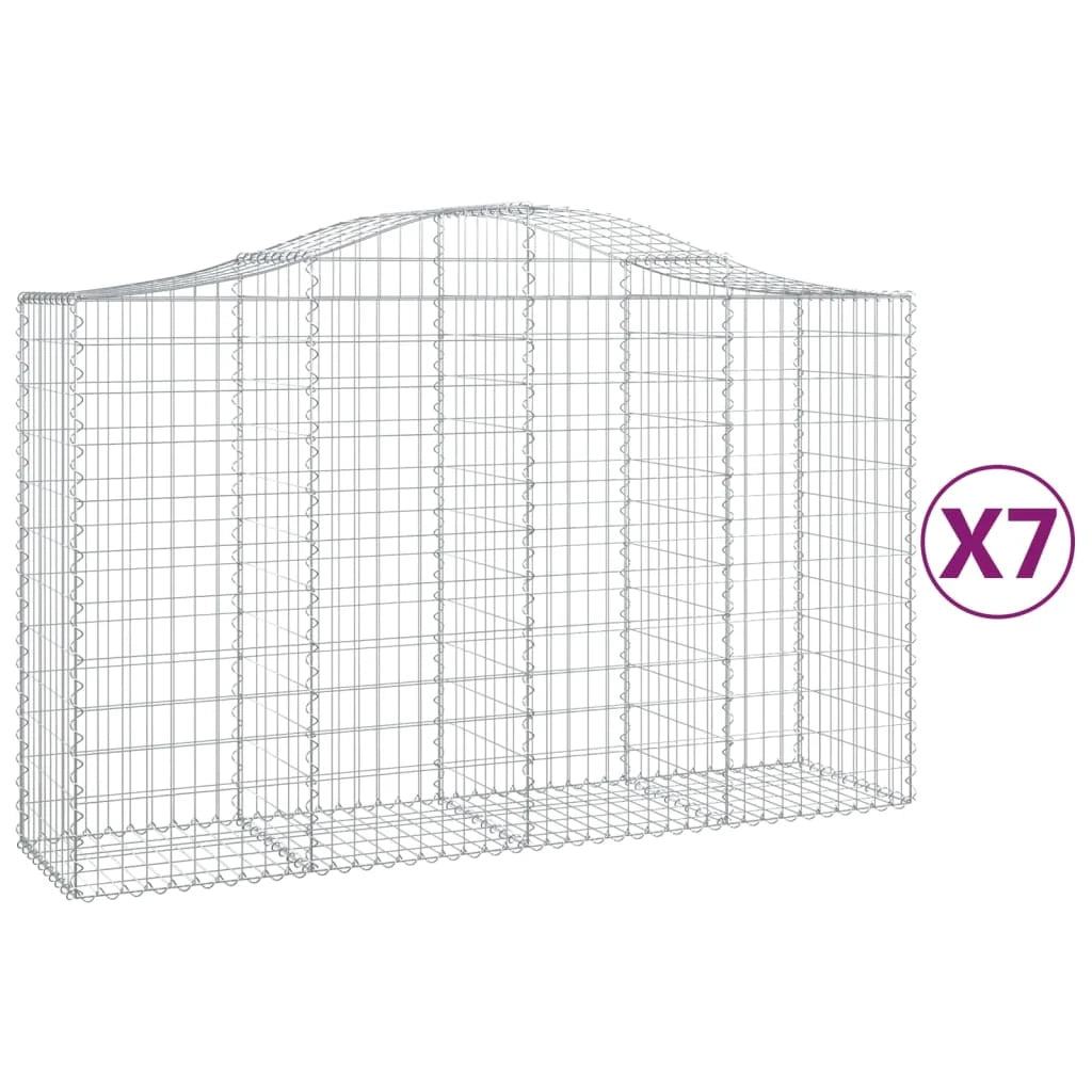 Cestini gabbioni recinzione a gabbia muro di contenimento ad arco 7 pezzi 200 x 50 x 120/140 cm ferro zincato argento 02_0041085