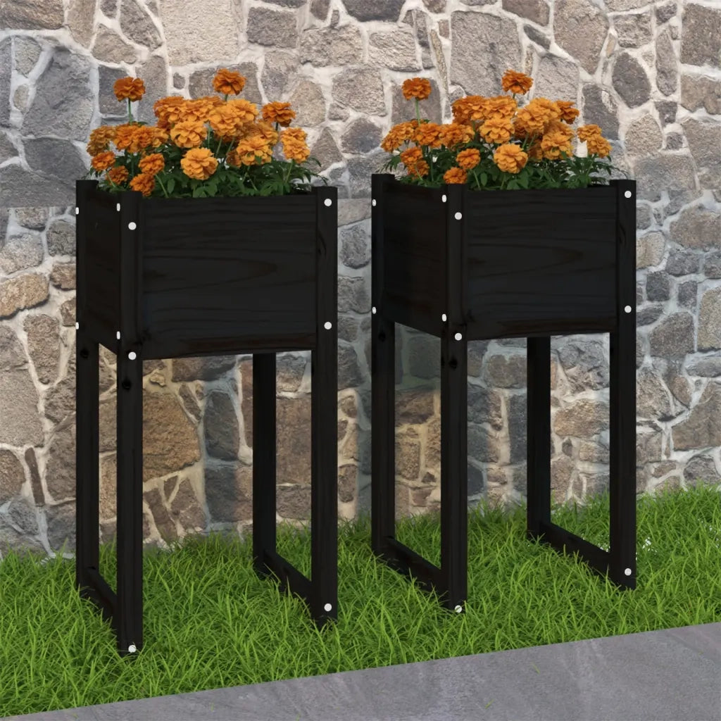2 pz Fioriere | Cassetta per fiori | Vaso Nero 40x40x81 cm in Legno Massello di Pino