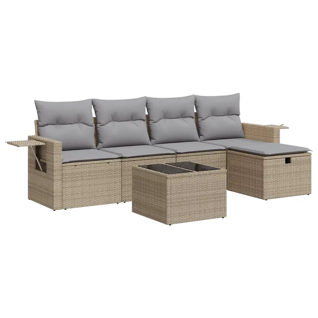 Set Divano da Giardino 6 pz con Cuscini Beige in Polyrattan 3325475