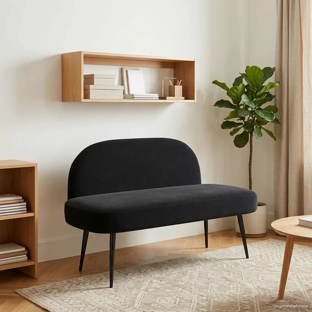 Panchina imbottita con schienale Nero 110 x 60 x 76 cm Velluto 42040791