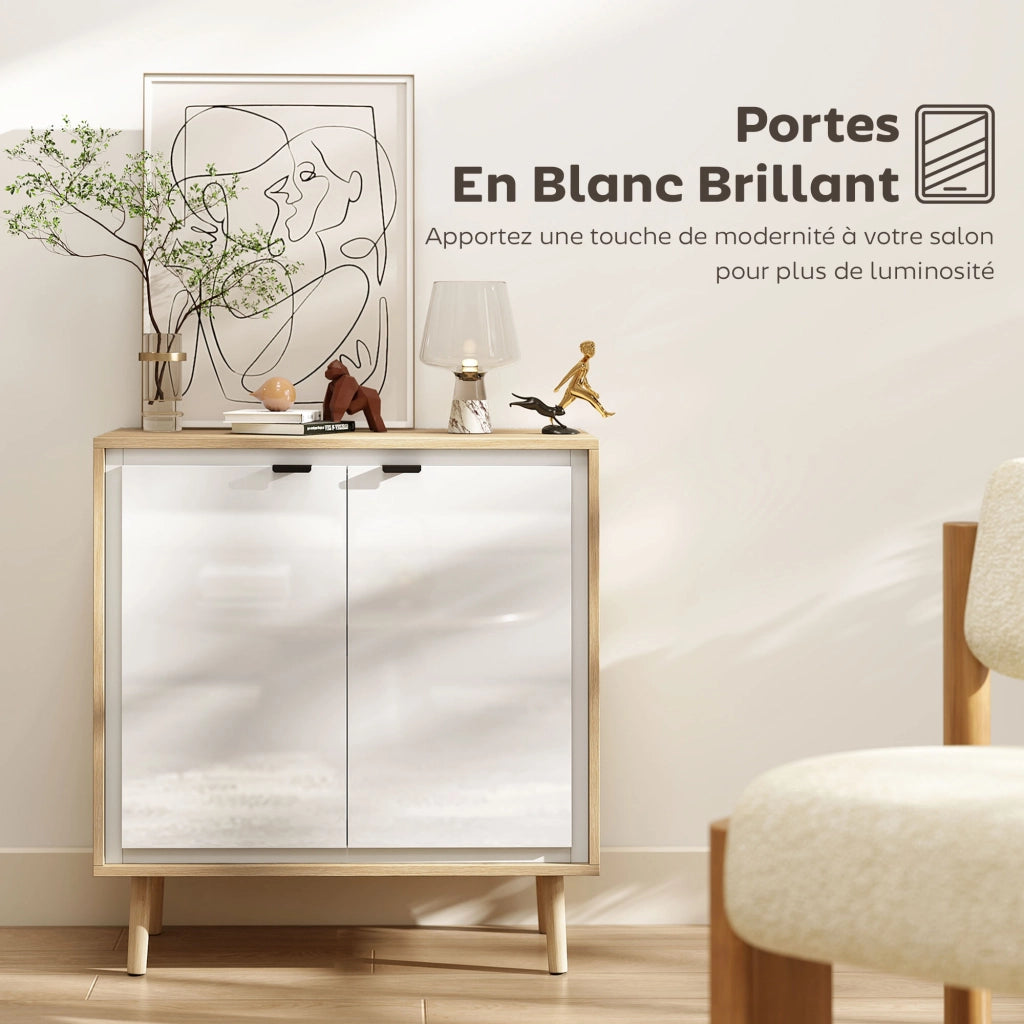 Credenza lucida ¨C Xylo ¨C bianco e rovere, ante, ripiani regolabili, 72x35x77 cm